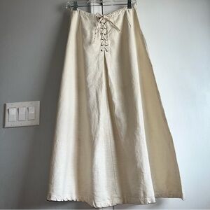 Vintage Corset Back Button Down Maxi Skirt Ramie Cotton
